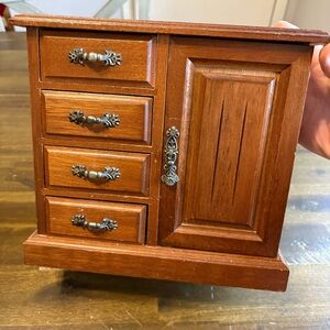 Vintage Wood Jewelry Box Organizer Music Sankyo Japan Ring Earrings Necklace